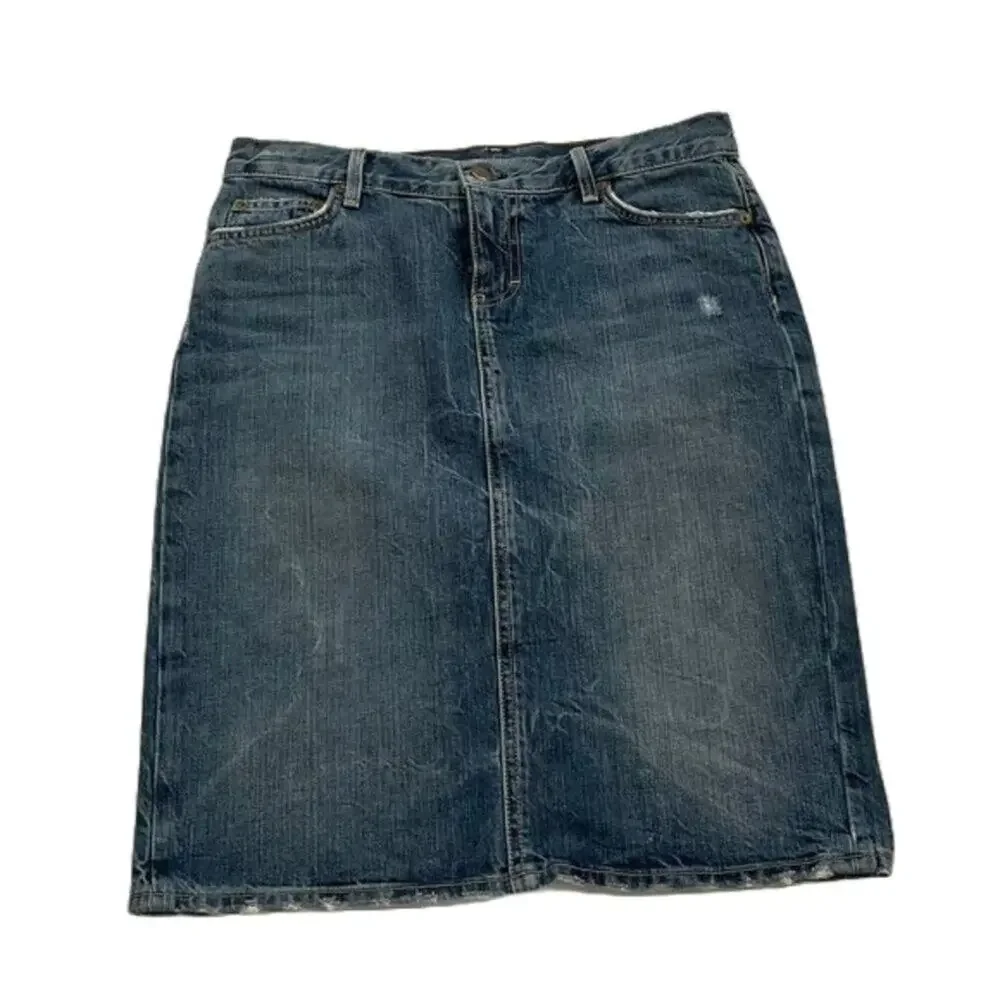 Vintage J.Crew Denim Pencil Skirt, Slightly Distressed, Y2K, Minimalist, 28